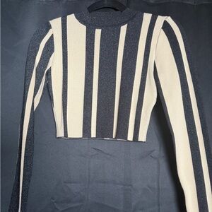 Striped Black and White Long Sleeve Crop Top